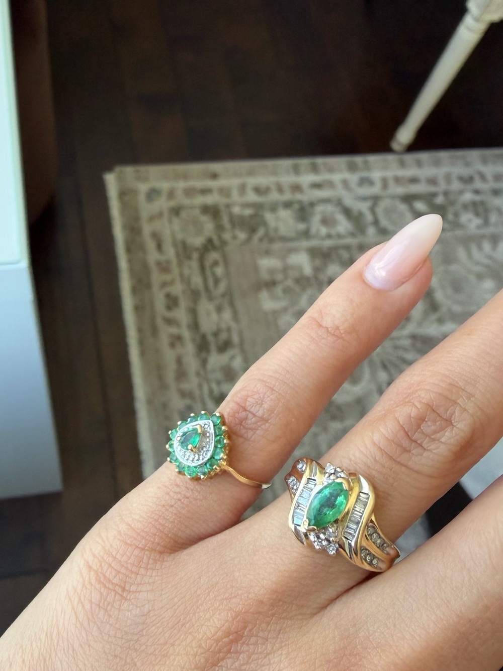 14k Solid Gold Natural Emerald and Natural Diamond Ring